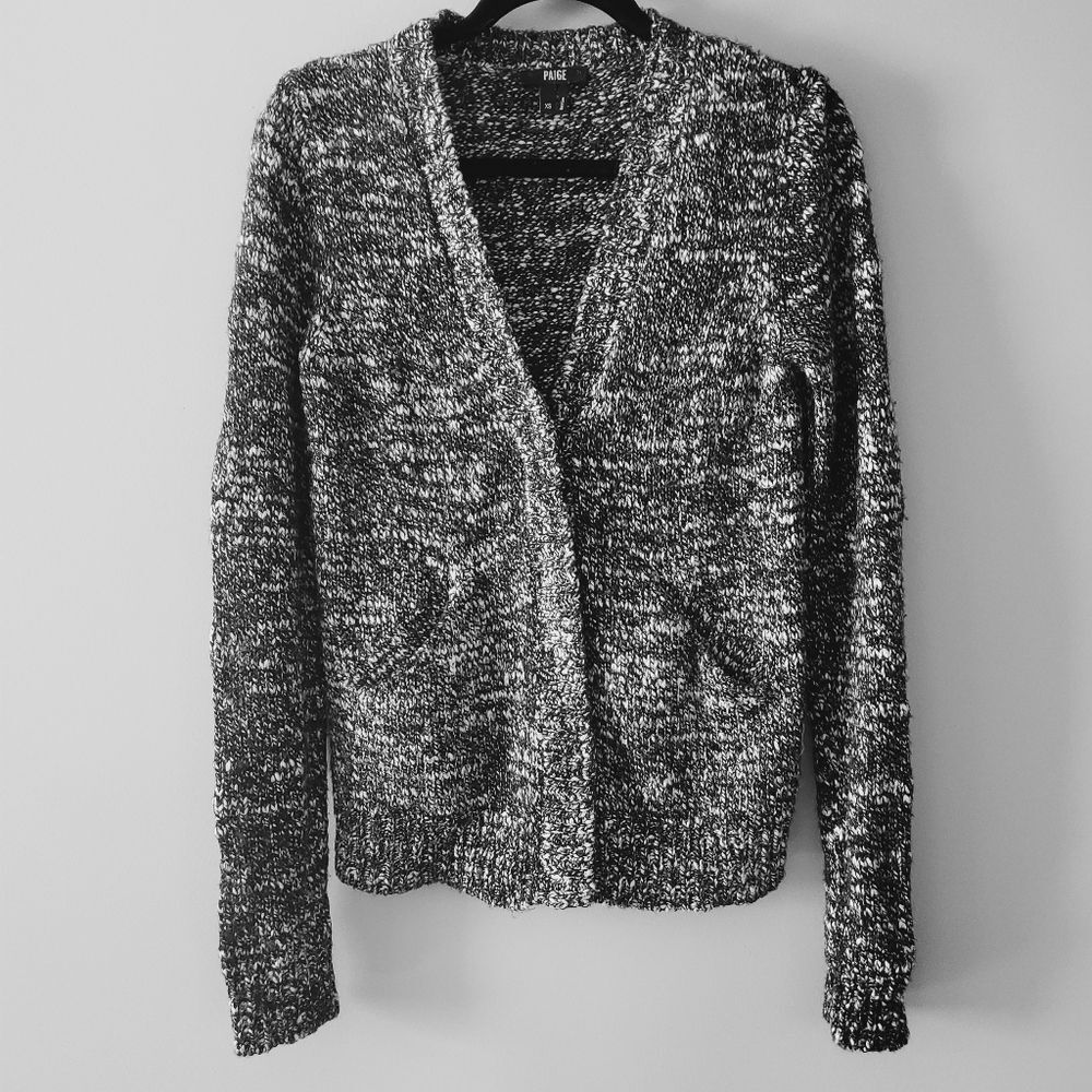 PAIGE Black & White Mixed Knitted Button-down Cardigan Size XS